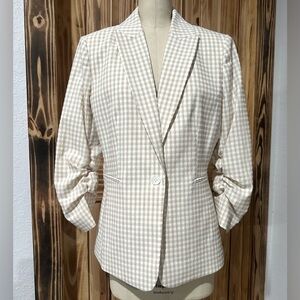 ❗️Preston and York 3/4 Sleeve tan and white gingham blazer jacket size 10